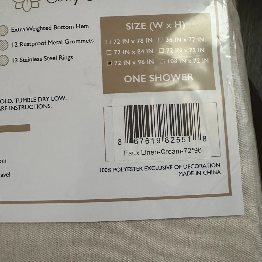 Faux Linen Shower Curtain Set - Cream